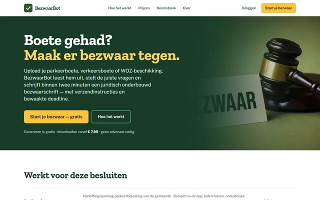 Schermafbeelding van BezwaarBot op bezwaarbot.nl