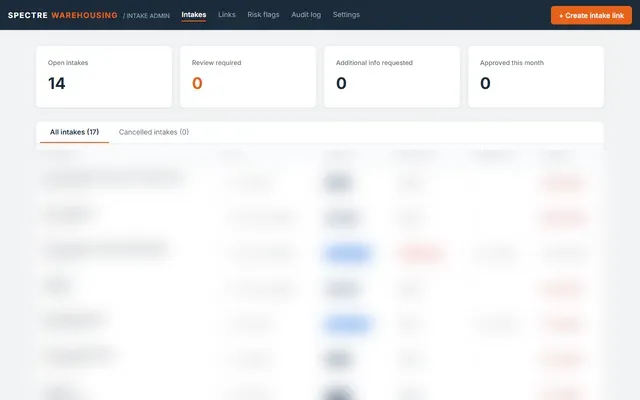 Schermafbeelding van Spectre Intake op compliance.spctrhub.com