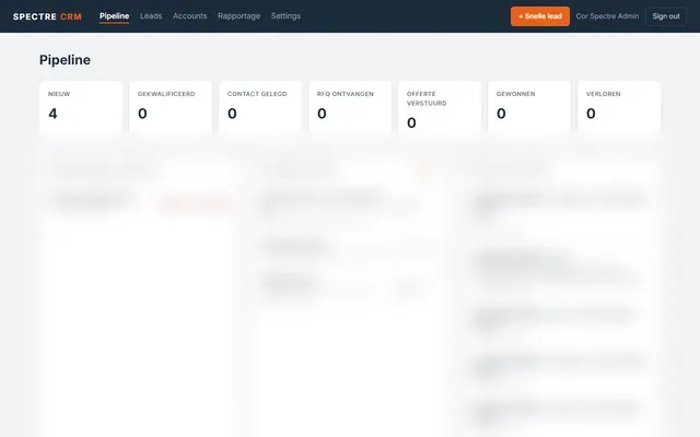 Schermafbeelding van Spectre CRM op crm.spctrhub.com