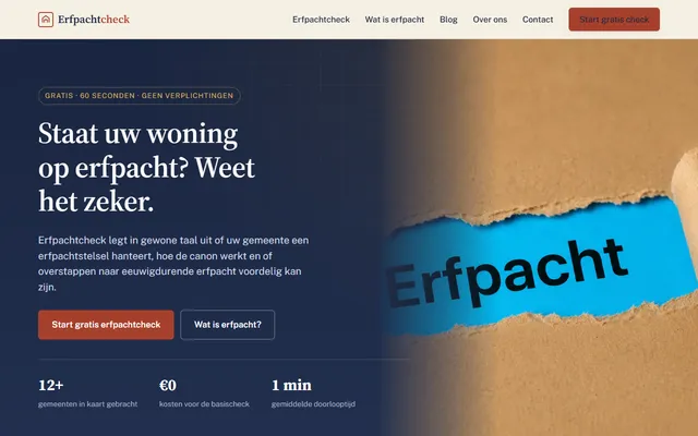 Schermafbeelding van Erfpachtcheck op erfpachtcheck.com
