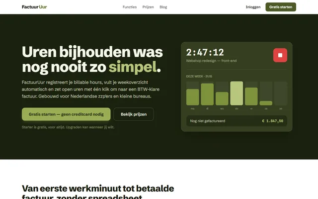 Schermafbeelding van FactuurUur op factuuruur.nl