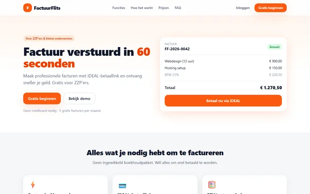 Schermafbeelding van FactuurFlits op flitsfacturen.nl