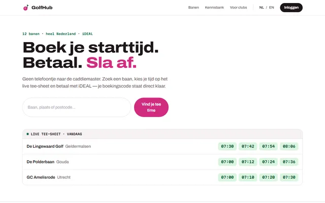 Schermafbeelding van GolfHub op golfhub.live