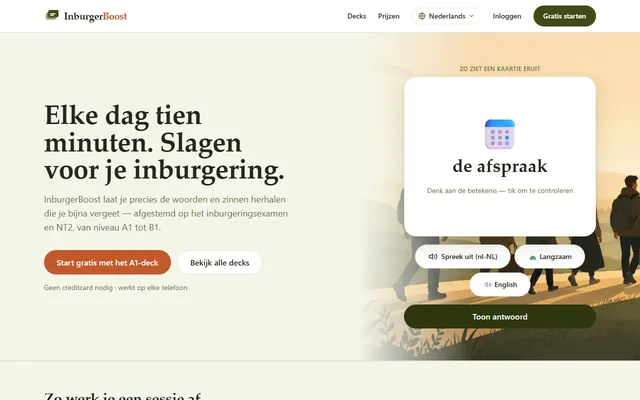 Schermafbeelding van InburgerBoost op inburgerboost.nl