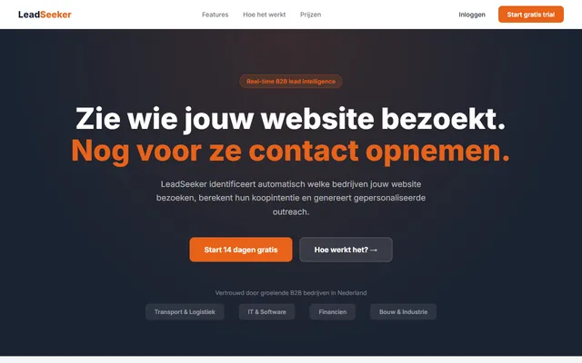 Schermafbeelding van LeadSeeker op leadseeker.nl