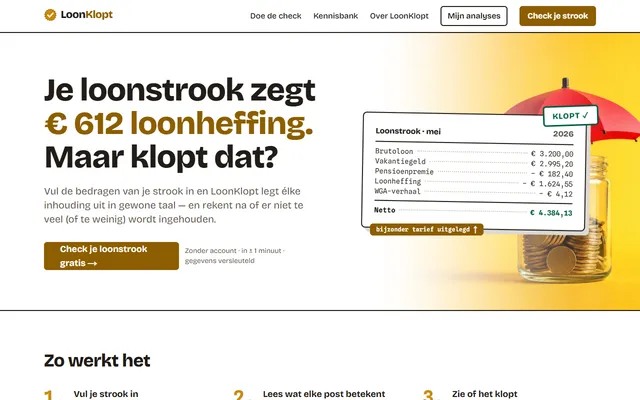 Schermafbeelding van LoonKlopt op loonklopt.nl