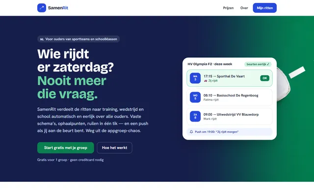 Schermafbeelding van SamenRit op samenrit.nl
