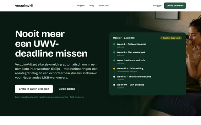 Schermafbeelding van VerzuimVrij op verzuimvrij.nl